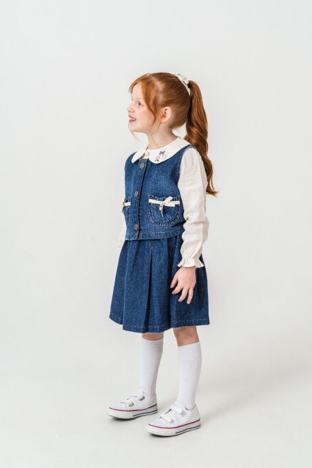 طقم جينز بناتي مكون من ٣ قطع للأعمار ٢-٦ سنوات