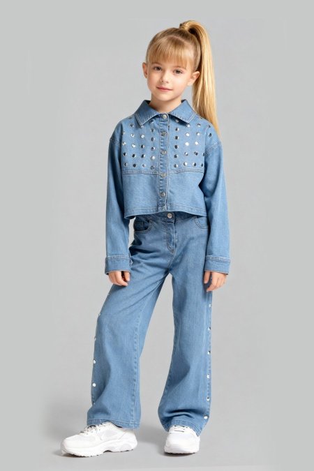 طقم تركي جينز بناتي مكون من قطعتين للاعمار من ٧-١١ سنة