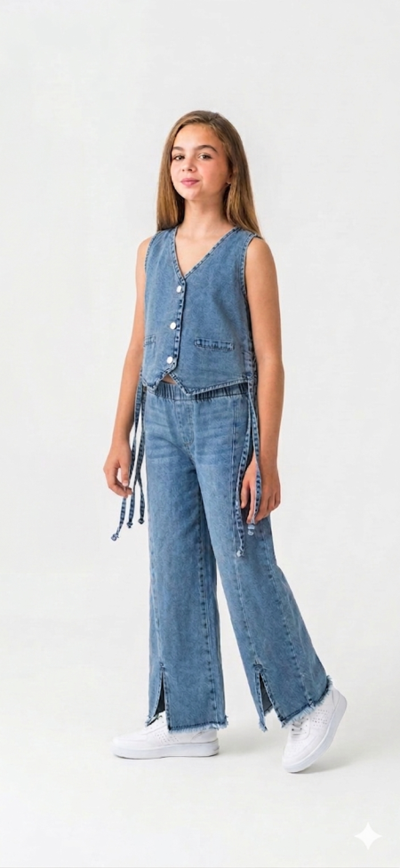 طقم جينز مكون من قطعتين للاعمار ١٠-١٥ سنه