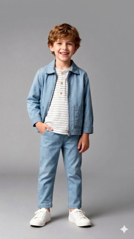 طقم ولادي جينز ربيعي مكون من ٣ قطع