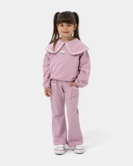 طقم مكون من قطعتين للبنات مع قبه كبيرة وبنطال واسع الأرجل (للأعمار 3-6 سنوات)