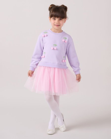 🍒 فستان ربيعي مع كرات البوم بوم بالكرز (4-7 سنوات)